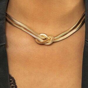 Gold Plated Stainless Steel Double Knot Necklace